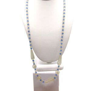 Antique Czech Glass Frosted Beads, Long Beaded Strand Flapper Necklace, Clear